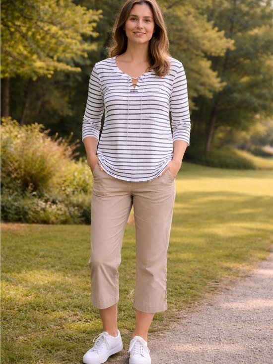 L.L. Bean Pants - 2 Pieces: L. L. Bean Women's Straight-Leg Capris AND Rafaella NWT Striped Top
